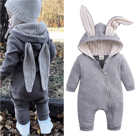 Baby Bunny Romper – Autumn/Winter Hooded Jumpsuit for Infant Boys & Girls | Newborn Halloween Costume Outfit