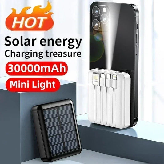 SolarMini 20000mAh Power Bank with Built-in Cables & LED Flashlight