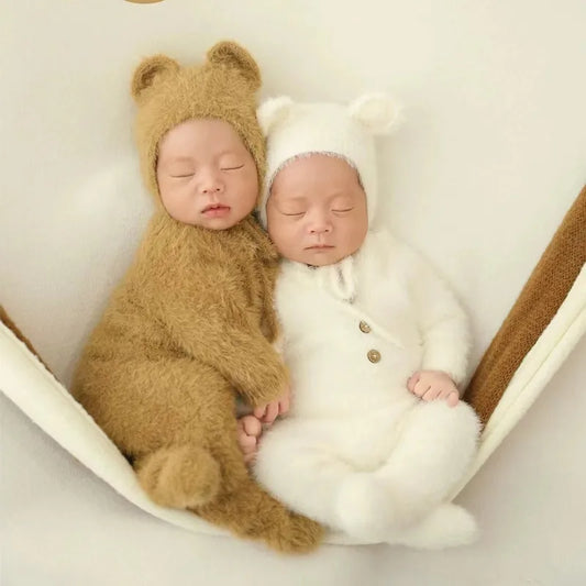 Newborn Bear Romper – Soft Knitted Photography Prop for 0–1 Month Baby Boy or Girl