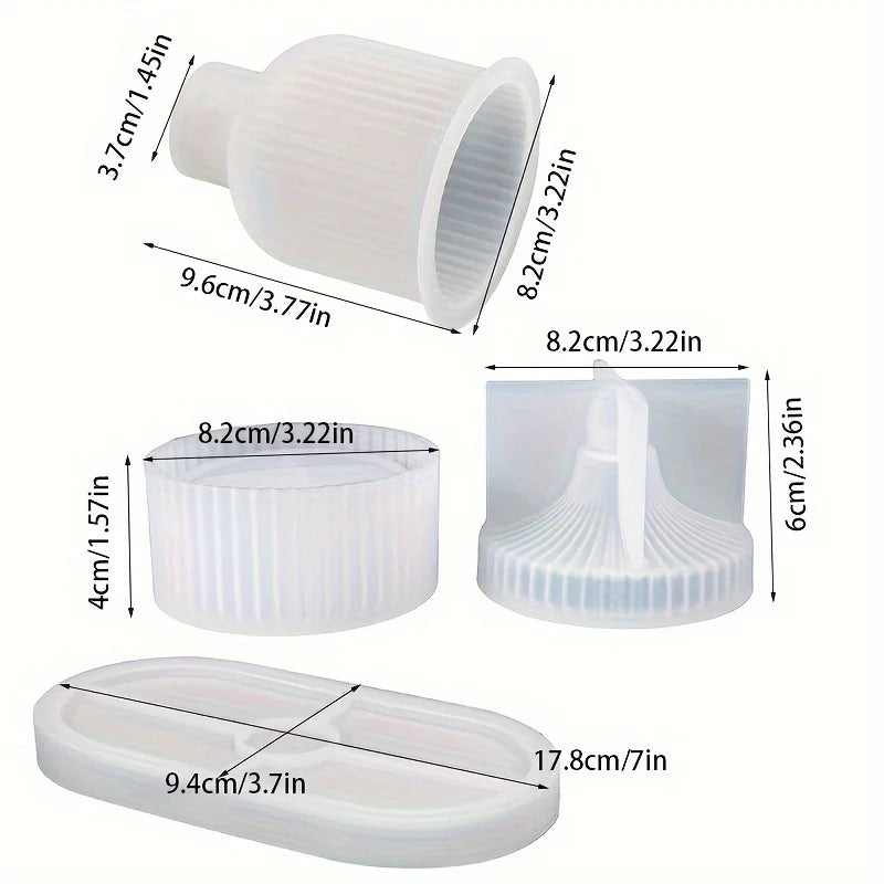 3pcs Round Striped Organizer with Lid Striped Vase and Oval Tray Silicone Mold DIY Plaster Concrete Jewelry Organizer