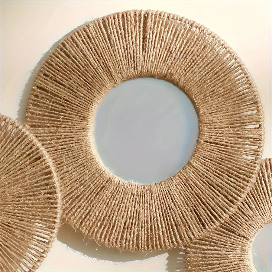 Round Decorative Wall Mirrors Farmhouse Circle Mirror with Hemp Rope Boho Mirrors for Bedroom, Bathroom, Living Room Decor Gift