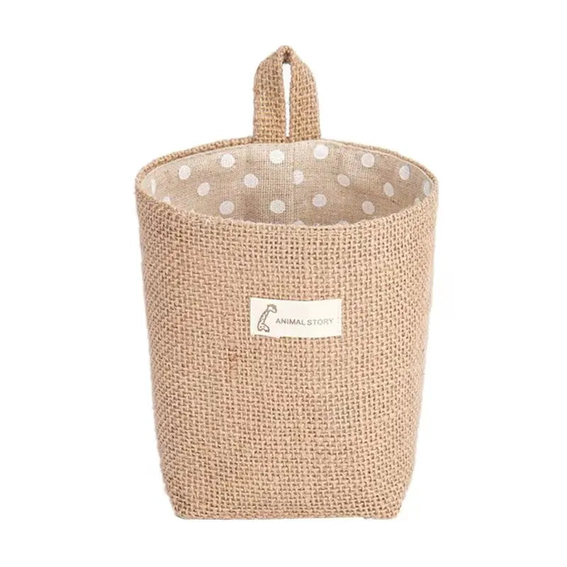 Nordic Style Small Hanging Wall Pocket Storage Basket Sack Sundries Organizer Cosmetic Organizer Cotton Linen Toy Storage Bag
