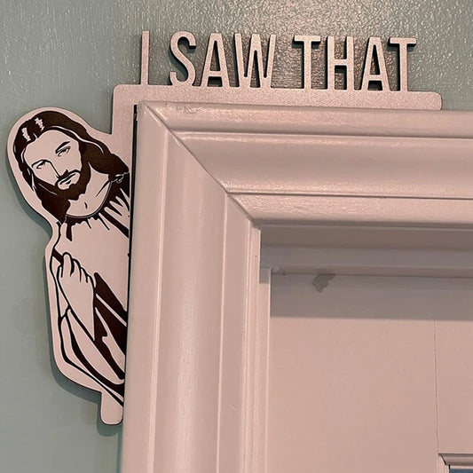 "Funny 'Jesus I Saw That' Wooden Door Hanger – Creative Christian Home Decor"