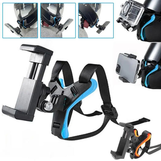 "Helmet Chin Mount for Action Cameras & Phones – Cycling & Motorcycle Strap Bracket for Fixed Shooting"