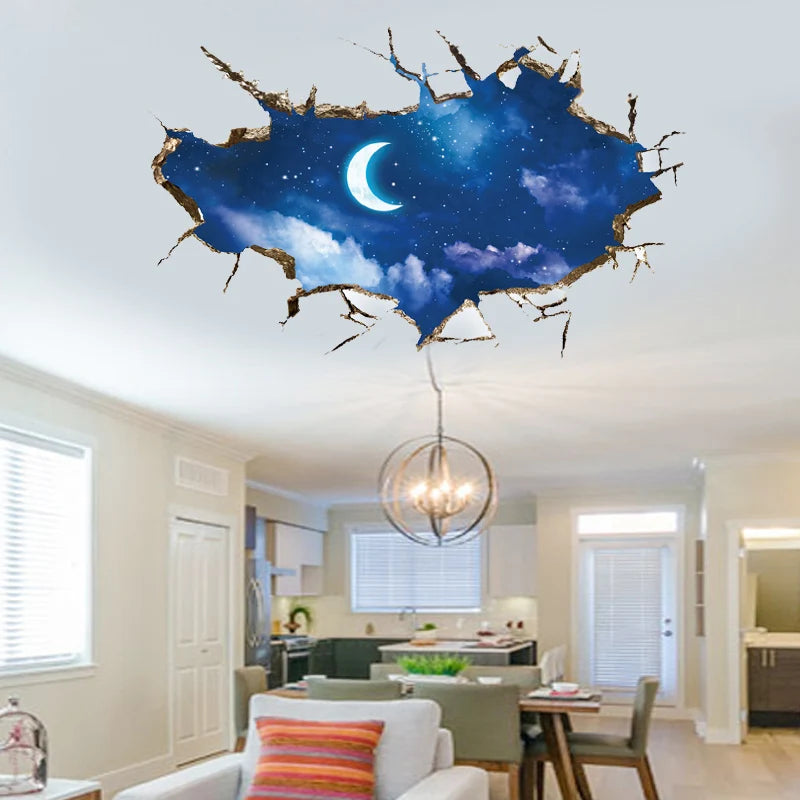 Space 3D three-dimensional wall pasted living room ceiling wall bedroom Creative room decoration wall painting background