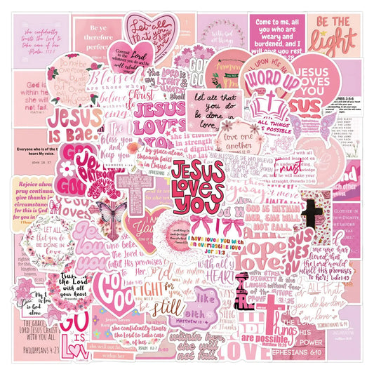 “Jesus Loves You – Pink Christian Sticker Set (Waterproof & Fun!)”