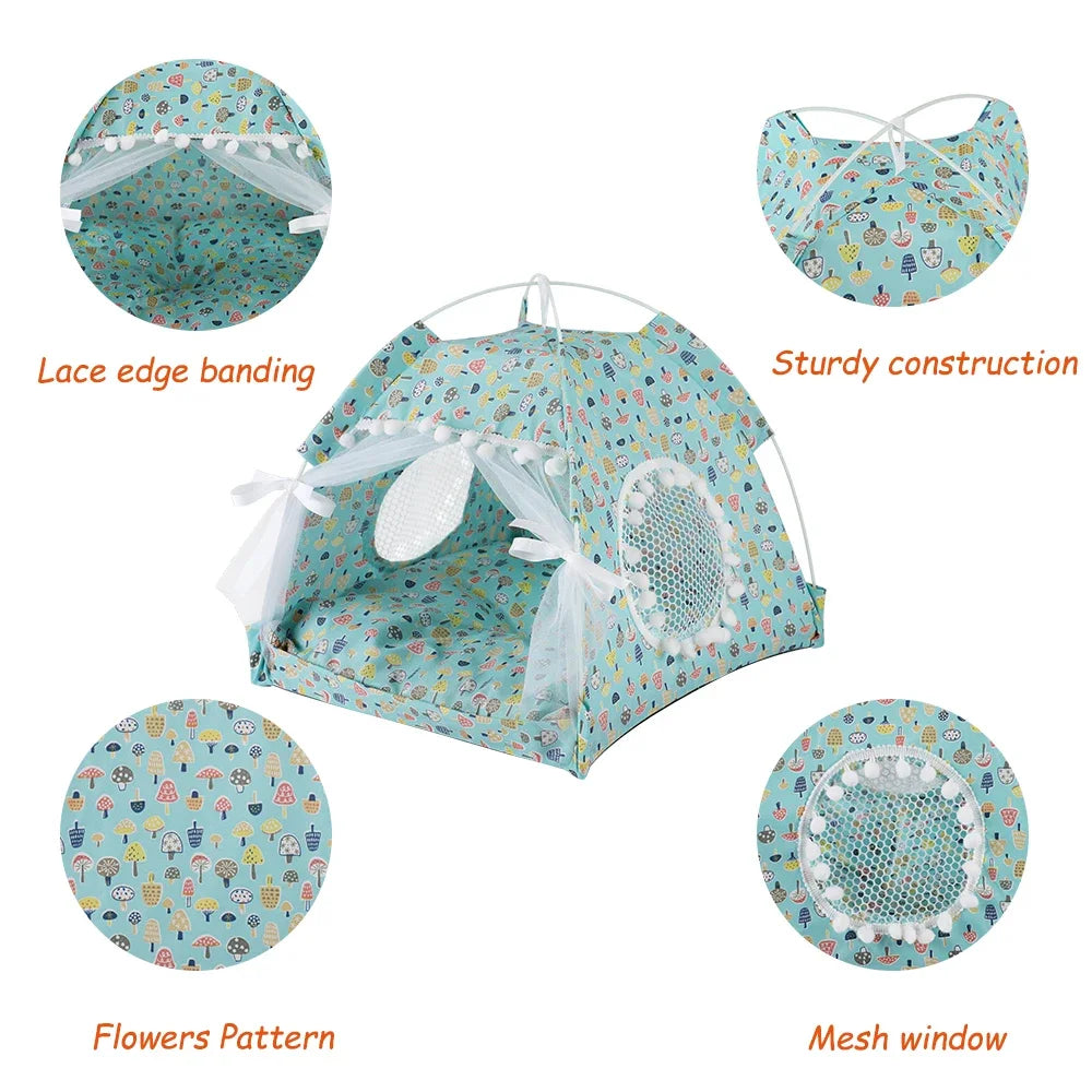 Floral Pet Tent Bed – Foldable Indoor/Outdoor House for Cats, Small Dogs & Rabbitsn Bed Kennel For Small Pets