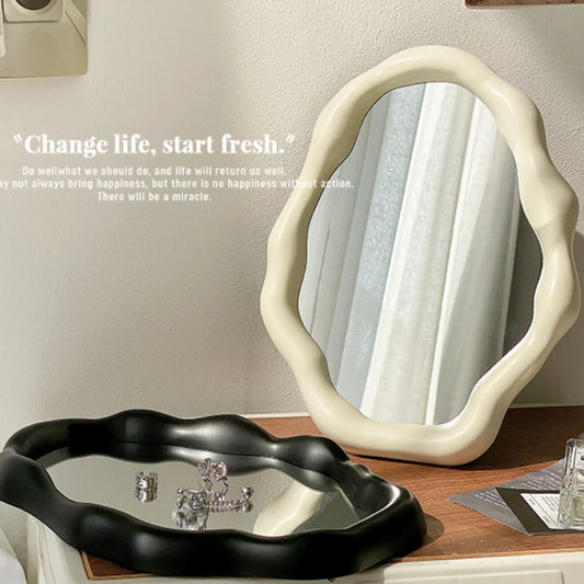 1PC Cream Style Makeup Mirror Decorative Irregular Simple Standing Dresser Mirror Cloud Shaped French Hairdressing Wall Mirror