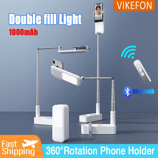 Multifunctional Telescopic Phone Holder with Bluetooth Remote & Fill Light