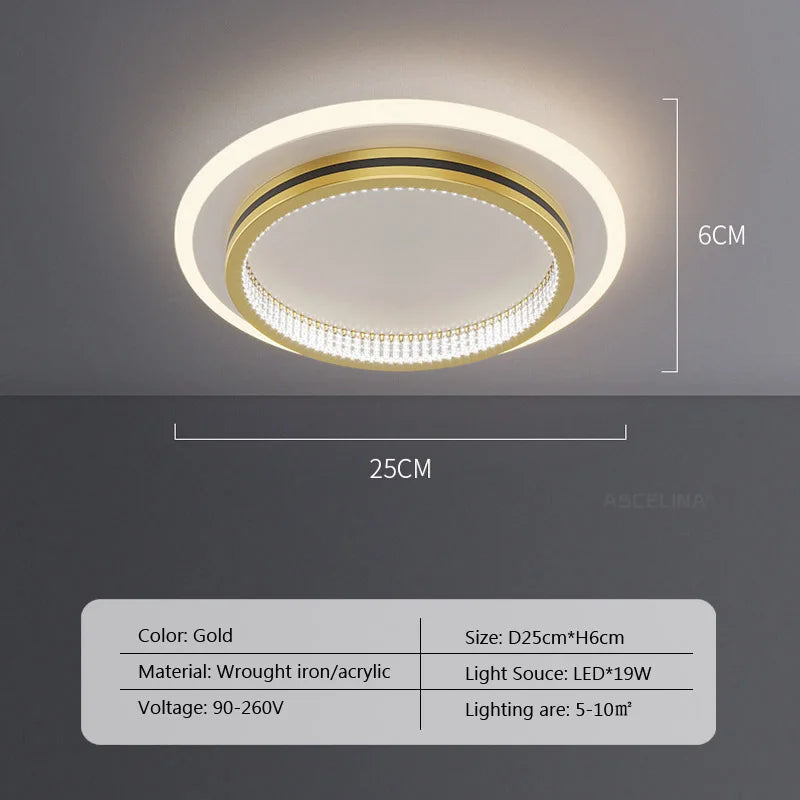Modern LED Ceiling Lights For Home Entrance Indoor Lighting Fixtures with Crystal Lampshade Lights Round Square Luminaria