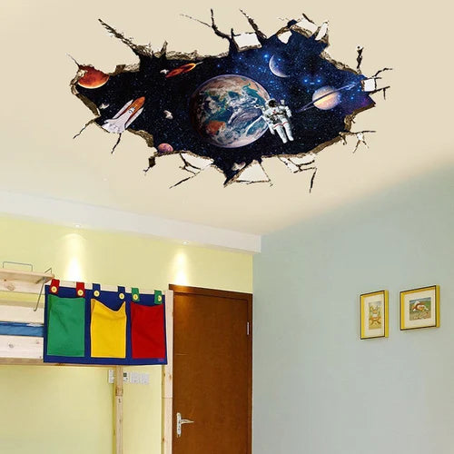 Space 3D three-dimensional wall pasted living room ceiling wall bedroom Creative room decoration wall painting background