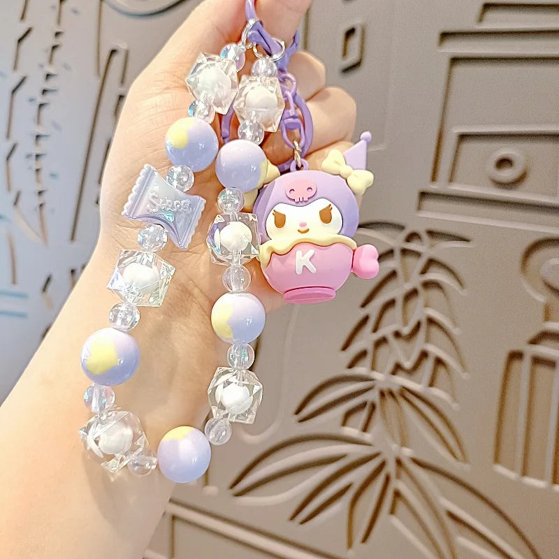 Kawaii Sanrio Mobile Chain Keychain – Kuromi, Cinnamoroll, Pochacco Backpack Pendant Beaded Decoration Gift