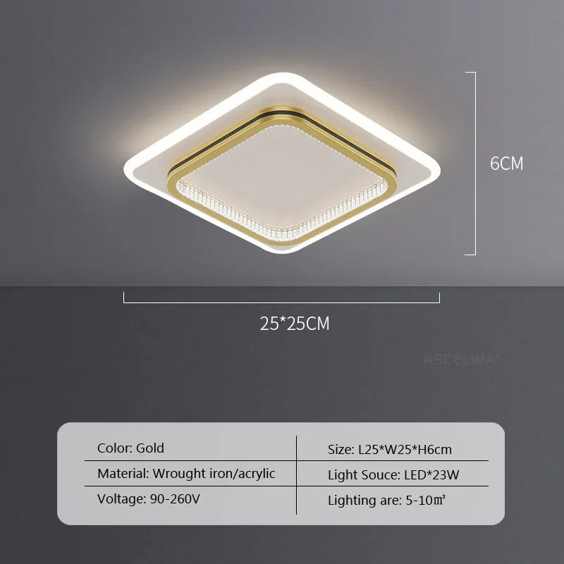 Modern LED Ceiling Lights For Home Entrance Indoor Lighting Fixtures with Crystal Lampshade Lights Round Square Luminaria