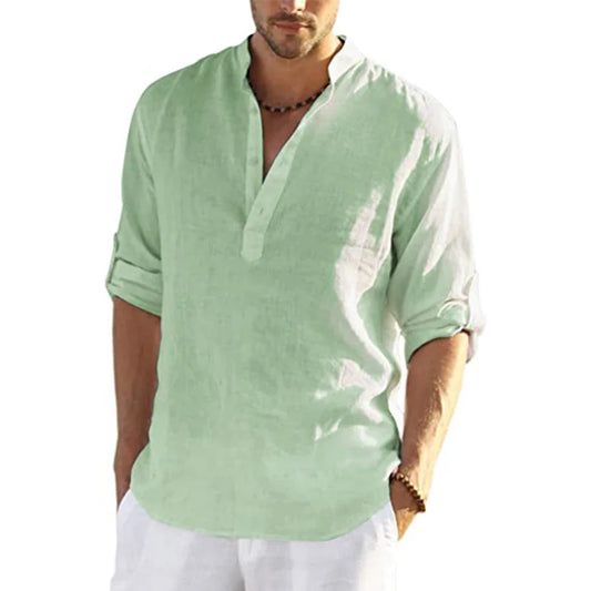 Men’s Cotton Linen Short-Sleeve Shirt – Summer Casual Beach Style, Plus Size