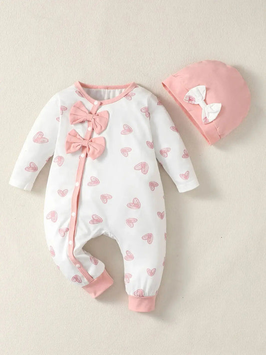 0-2 Year Old Baby Girl Spring & Autumn Long Sleeve Jumpsuit with Bow and Love Print