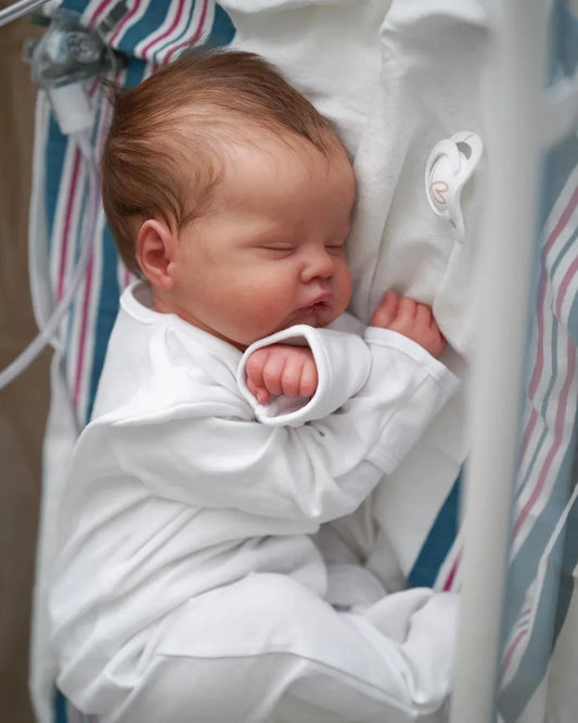 19-inch Reborn Quinbee Newborn Sleeping Baby Doll – Handmade with Rooted Hair, Eyelashes & 3D