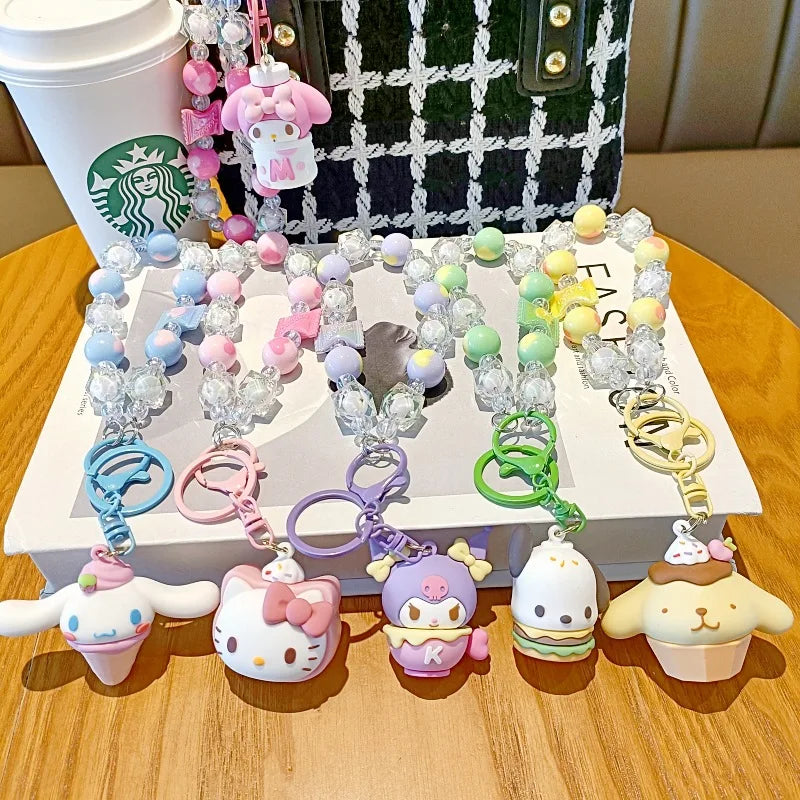 Kawaii Sanrio Mobile Chain Keychain – Kuromi, Cinnamoroll, Pochacco Backpack Pendant Beaded Decoration Gift