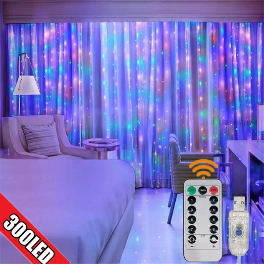 Curtain Lights Decorative Curtains in Living Room Christmas Garland LED Festoon Fairy Lamp USB Operated 8 Mode Bedroom Decor