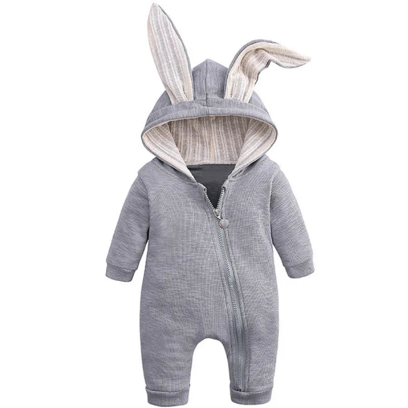 Baby Bunny Romper – Autumn/Winter Hooded Jumpsuit for Infant Boys & Girls | Newborn Halloween Costume Outfit