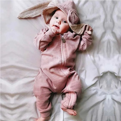 Baby Bunny Romper – Autumn/Winter Hooded Jumpsuit for Infant Boys & Girls | Newborn Halloween Costume Outfit