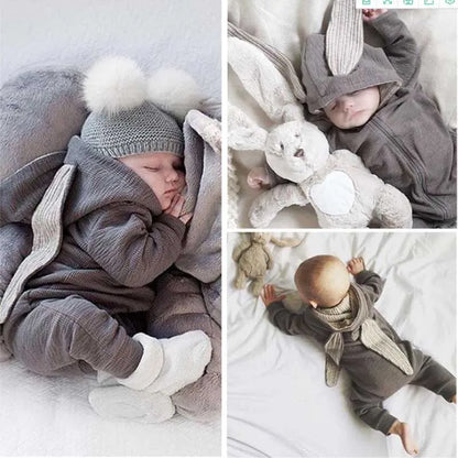 Baby Bunny Romper – Autumn/Winter Hooded Jumpsuit for Infant Boys & Girls | Newborn Halloween Costume Outfit