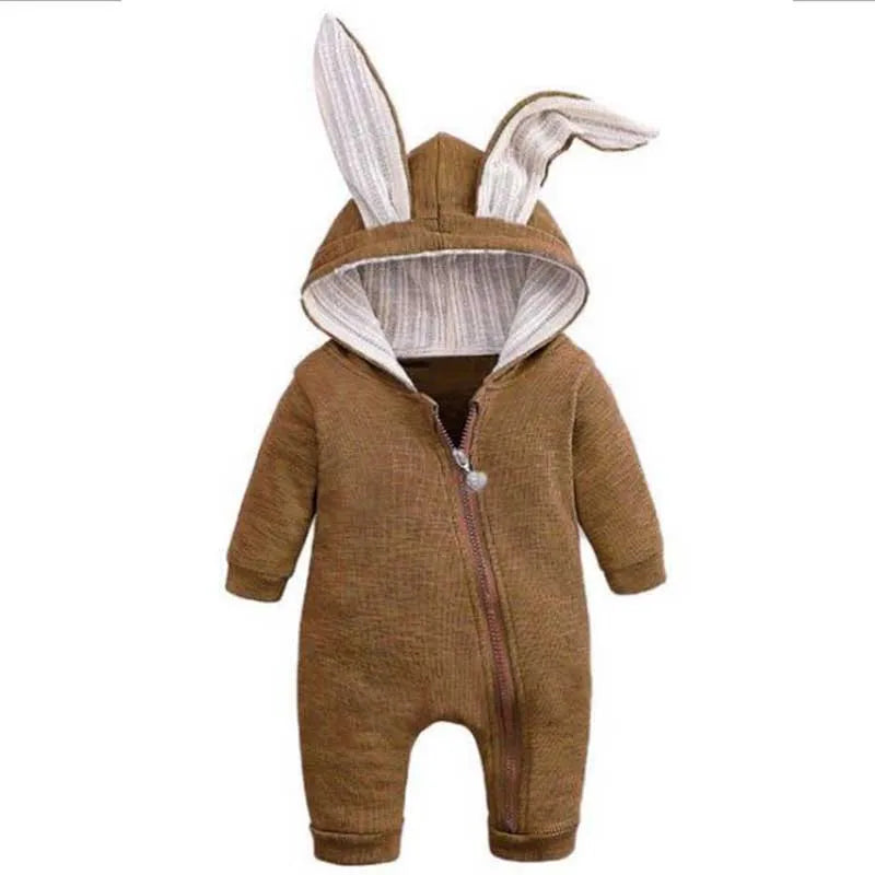 Baby Bunny Romper – Autumn/Winter Hooded Jumpsuit for Infant Boys & Girls | Newborn Halloween Costume Outfit