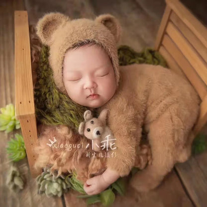 Newborn Bear Romper – Soft Knitted Photography Prop for 0–1 Month Baby Boy or Girl