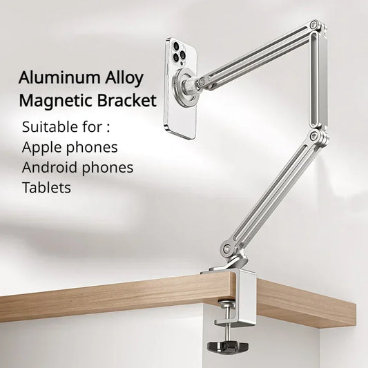 Adjustable Aluminum Alloy Magnetic Phone Stand Holder – Compatible with iPhone 12, 13, 14, 15 Pro/Plus/Max
