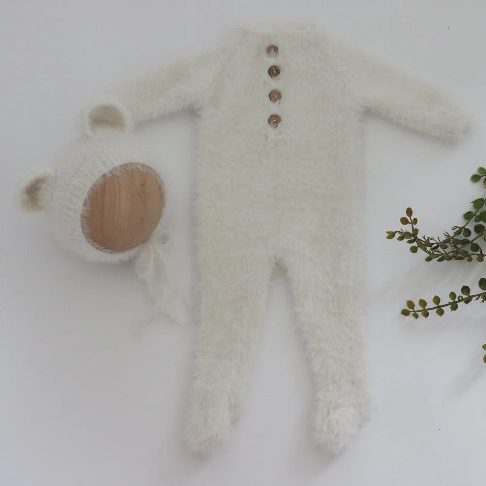Newborn Bear Romper – Soft Knitted Photography Prop for 0–1 Month Baby Boy or Girl