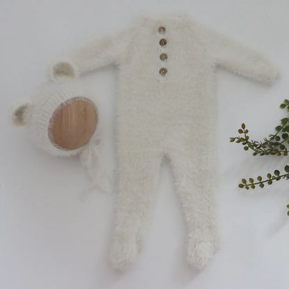 Newborn Bear Romper – Soft Knitted Photography Prop for 0–1 Month Baby Boy or Girl
