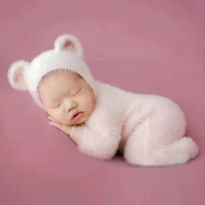 Newborn Bear Romper – Soft Knitted Photography Prop for 0–1 Month Baby Boy or Girl