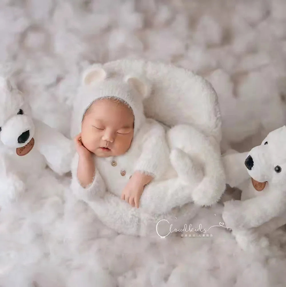 Newborn Bear Romper – Soft Knitted Photography Prop for 0–1 Month Baby Boy or Girl