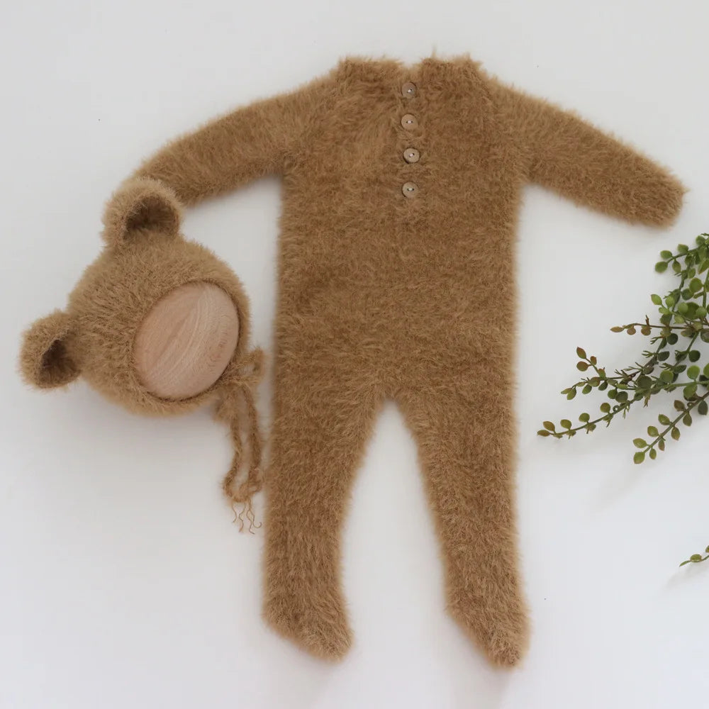 Newborn Bear Romper – Soft Knitted Photography Prop for 0–1 Month Baby Boy or Girl
