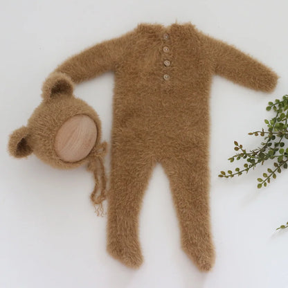 Newborn Bear Romper – Soft Knitted Photography Prop for 0–1 Month Baby Boy or Girl
