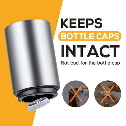 Advanced Beer Bottle Opener, Stainless Steel Semi-automatic Bartender Tool, Press on Lid to Open, Portable, Quick to Open Lid in