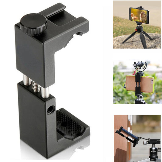 Universal Phone Holder Clamp Smartphone Clip Mount Bracket, Aluminum Alloy Phone Tripod Adapter with Cold Shoe Mount