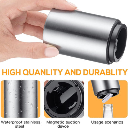 Advanced Beer Bottle Opener, Stainless Steel Semi-automatic Bartender Tool, Press on Lid to Open, Portable, Quick to Open Lid in