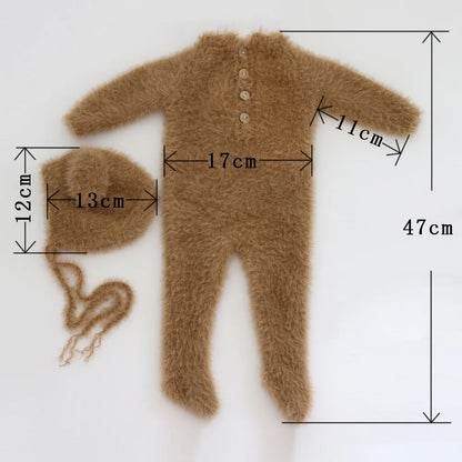 Newborn Bear Romper – Soft Knitted Photography Prop for 0–1 Month Baby Boy or Girl