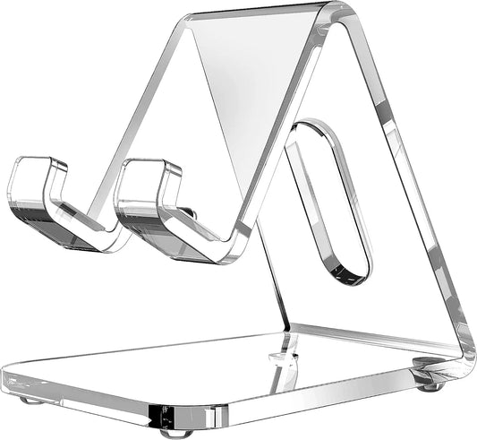 Transparent Acrylic Phone Stand for Desk – Fits iPhone 14, 13 Pro Max & All Smartphones 4-8 inch
